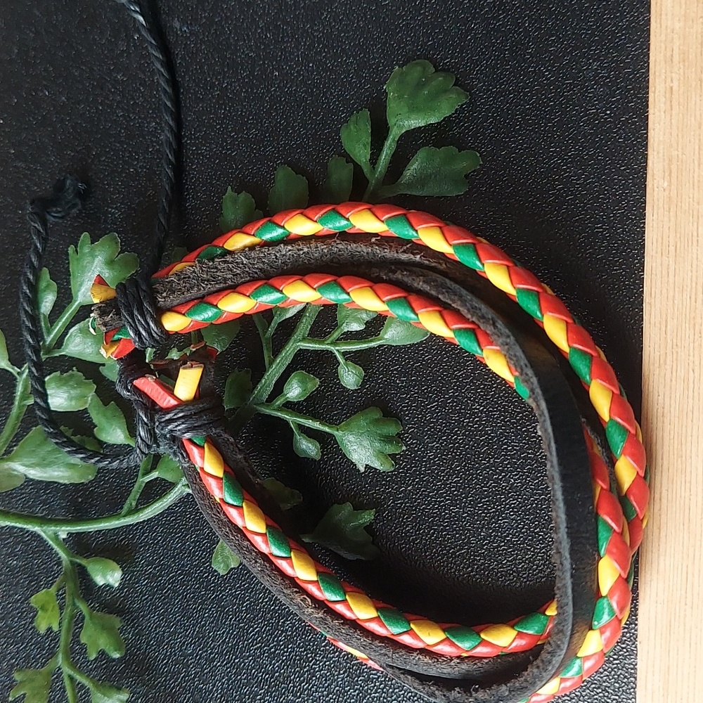 B264 Unisex Rasta Stacking Braided Leather Adjustable Bracelet